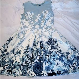 A white and blue floral dress